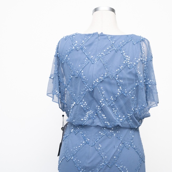 Adrianna Papell -  Beaded Blouson Gown With Flutter Sleeves - Picture 14 of 15